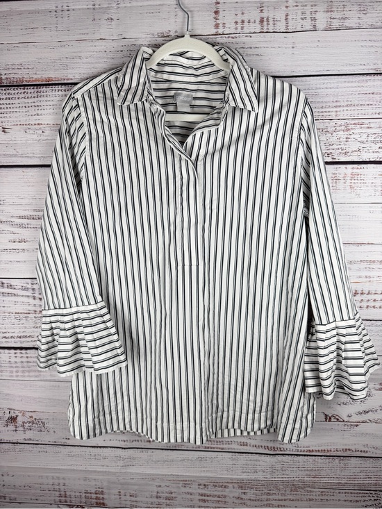 Chico's Tops - Chico’s Striped Button Front Blouse Ruffle Bell Sleeve White Black Size 2